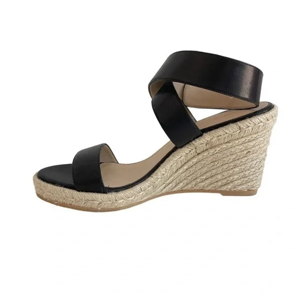New Stuart Weitzman Lexia Leather Black  Espadrille Wedge Sandal Size 10 - Picture 4 of 12